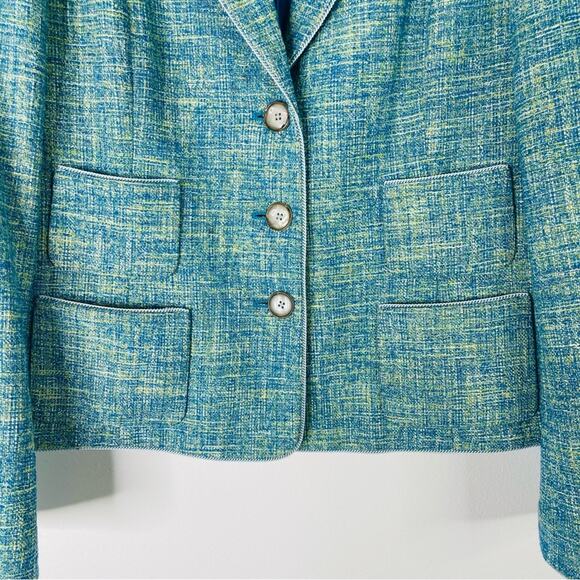 Ellen Tracy blue yellow tweed button preppy office blazer 10 - Picture 3 of 6